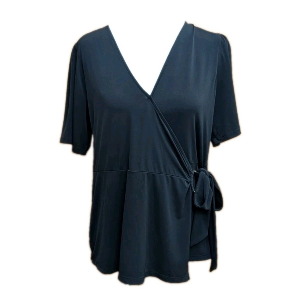 Michael Kors NO SIZE Faux Wrap Top Tie Belt Black Short Bell Sleeve
